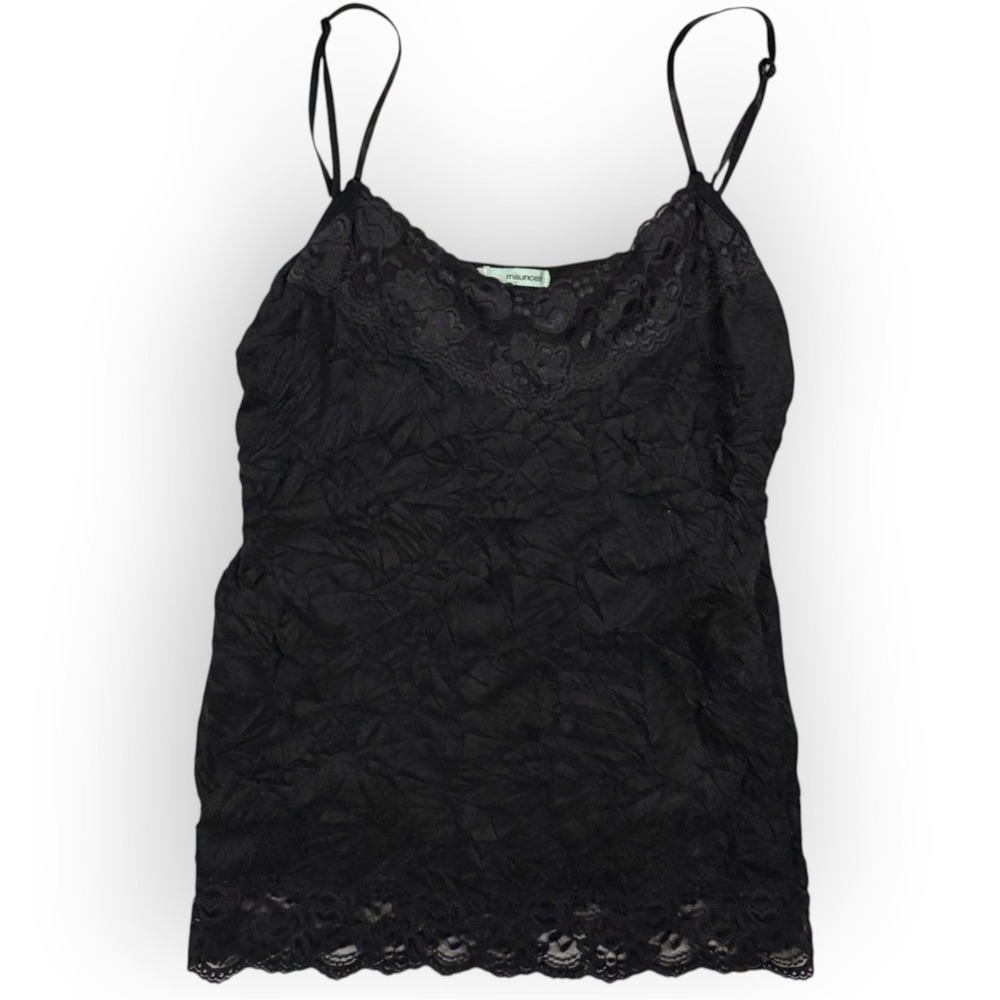 Y2K Maurices Black Crinkle Lace Camisole Adjustable Strap Tank Top Large Goth